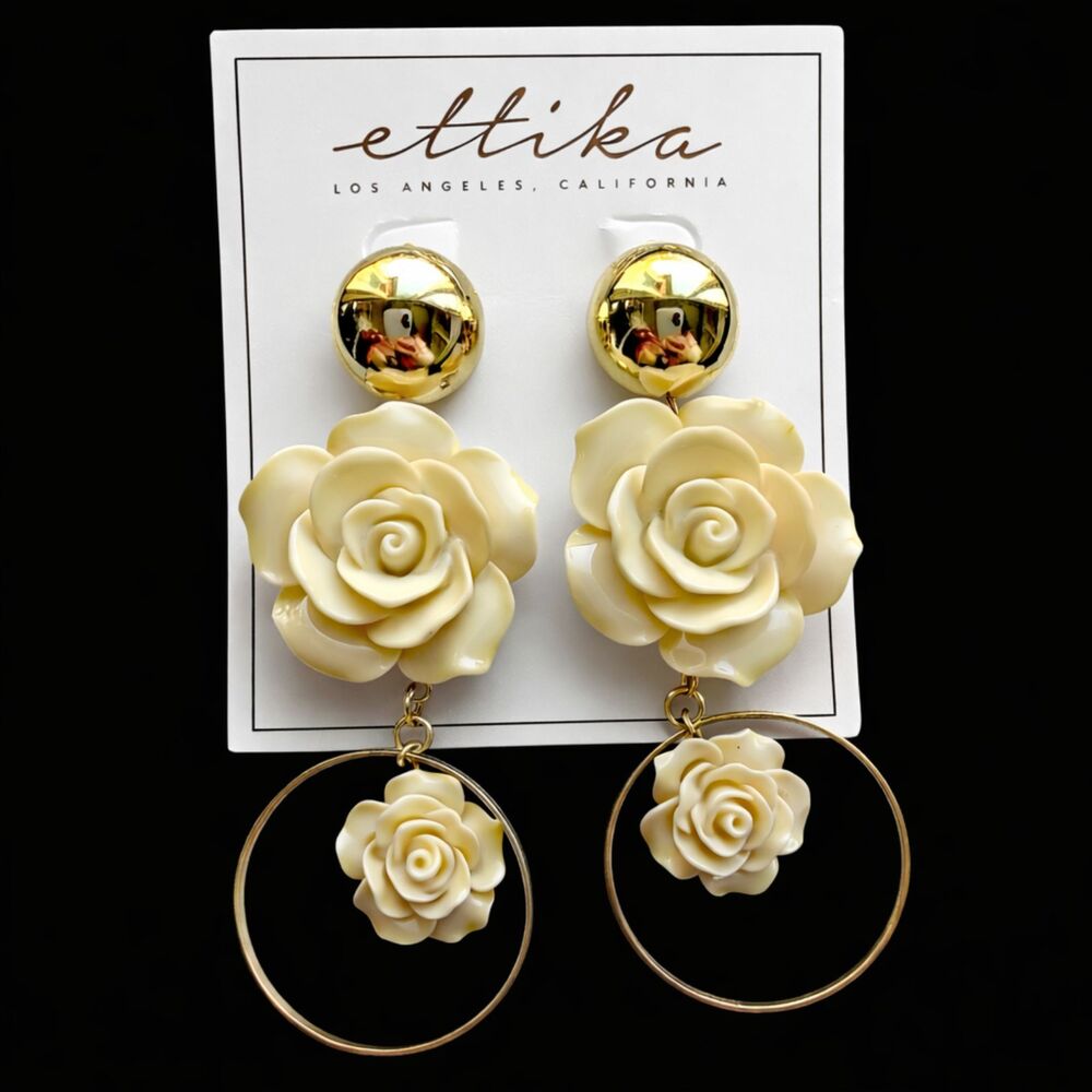 Ettika Flower Earrings Gold Tone Hoop REVOLVE NWT NEW Retail $45